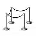 Montour Line Stanchion Post and Rope Kit Pol.Steel, 4 Flat Top 3 Black Rope C-Kit-4-PS-FL-3-PVR-BK-PS